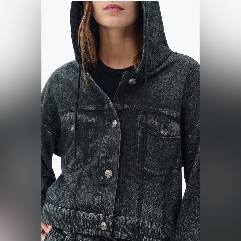 rag & bone Miramar Hooded Trompe I’Oeil Faux Denim Terry Tucker Jacket - Picture 4 of 5
